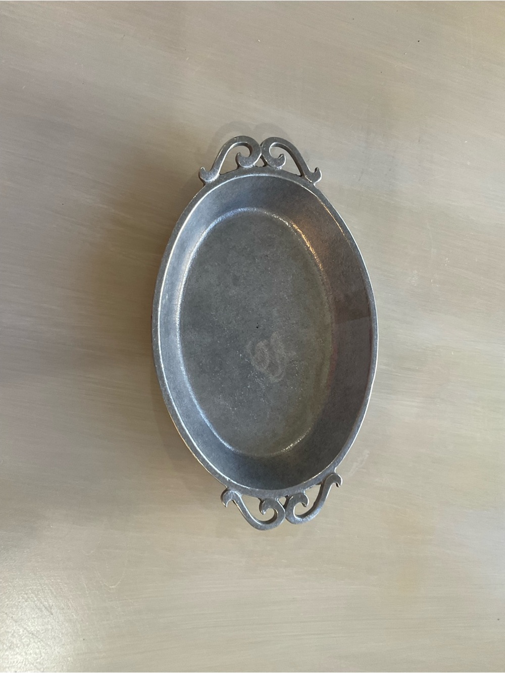 Classic Pewter-Style Oval Serving Tray with Scroll Handles